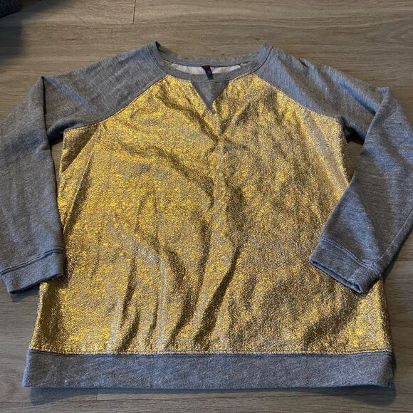 NYJD gold flecked front long sleeve pullover women's grey sweater size medium - Picture 1 of 7